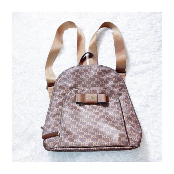 Karl Lagerfeld Backpack Monogram Brown Logo Print - Picture 1 of 10